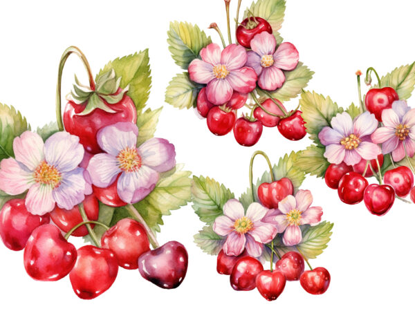 Watercolor berry candy flower clipart t shirt design for sale