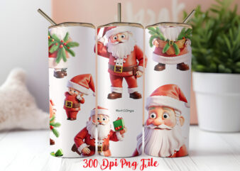 Santa Claus Pattern Tumbler Sublimation Wrap Designs PNG