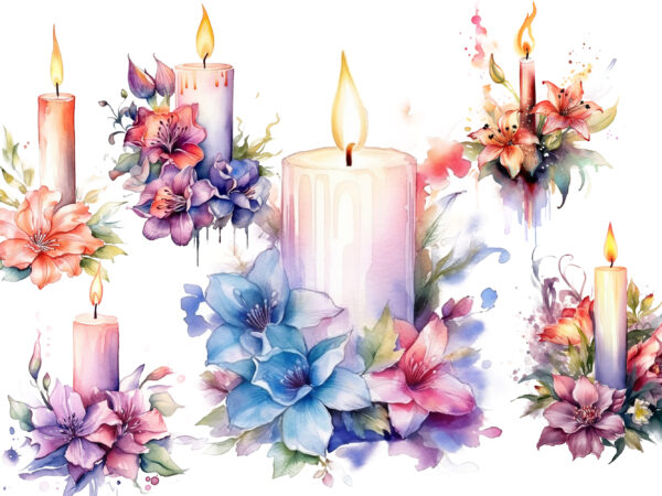 Fairy candle flower watercolor clipart t shirt graphic design