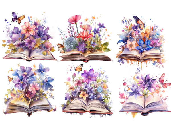 Fairy flower book watercolor clipart t shirt graphic design