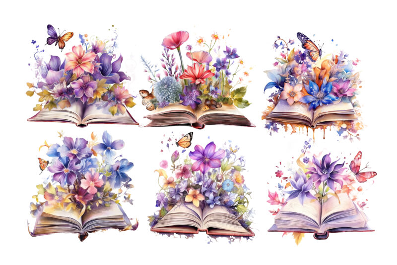 Fairy Flower Book Watercolor Clipart