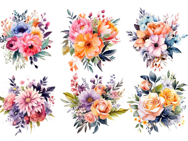 Floral bouquet watercolor clipart t shirt graphic design