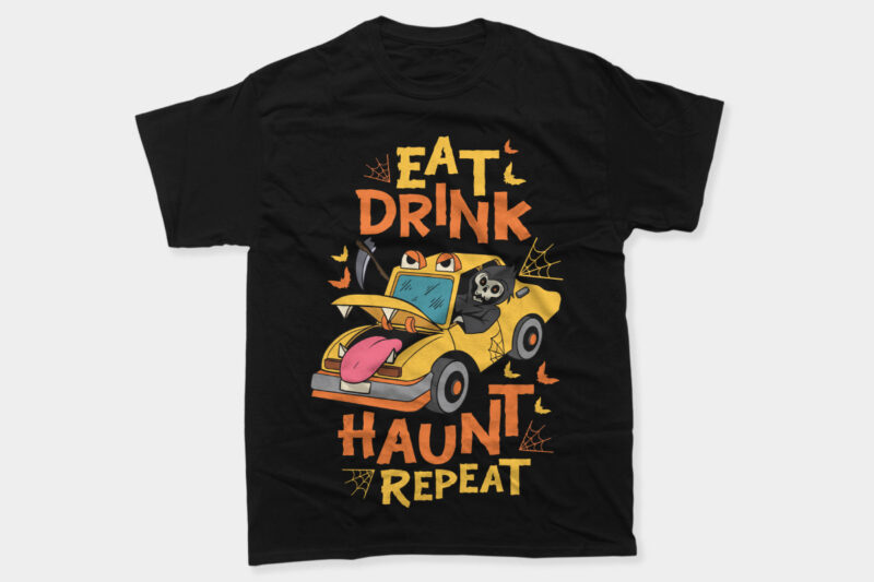 Horror Halloween Driving Party Vector T-shirt Designs Bundle, Halloween Haunting Night Designs Pack