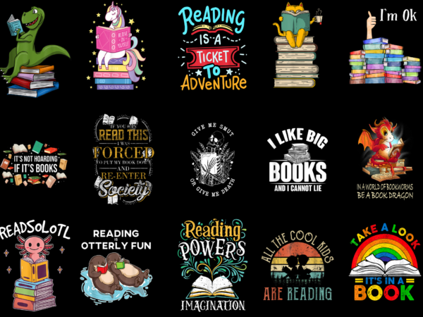 15 book shirt designs bundle for commercial use part 4, book t-shirt, book png file, book digital file, book gift, book download, book design