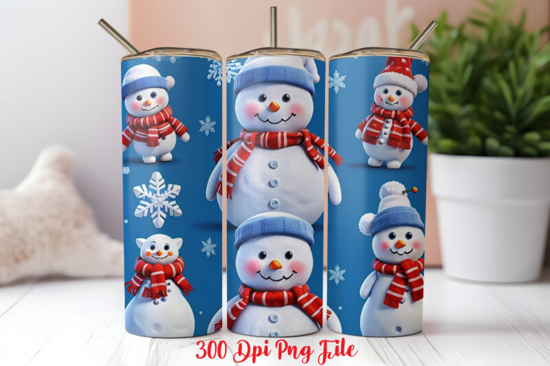 Snowman Claus Pattern Tumbler Sublimation Wrap Designs PNG