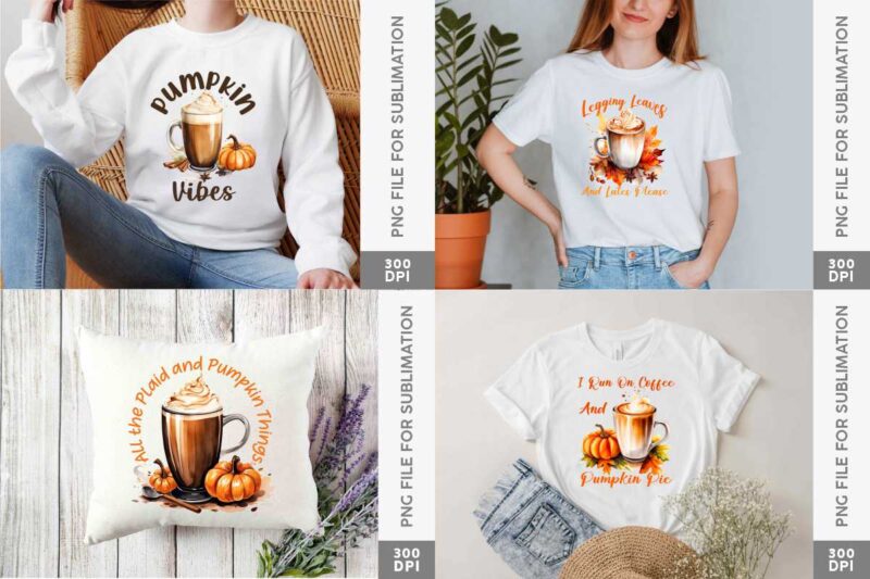 Pumpkin Fall Spice Coffee PNG Sublimation Bundle, Fall T-shirt Designs