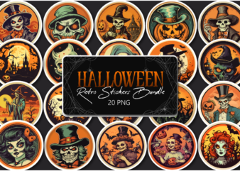 Retro Halloween Stickers Bundle, Rounded Halloween Stickers t shirt design online