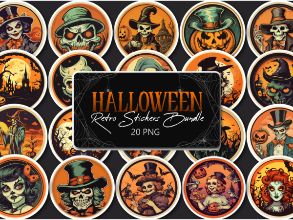 Retro halloween stickers bundle, rounded halloween stickers t shirt design online