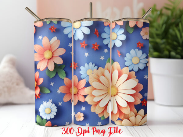 3d 4th of july wildflowers pattern tumbler wrap design