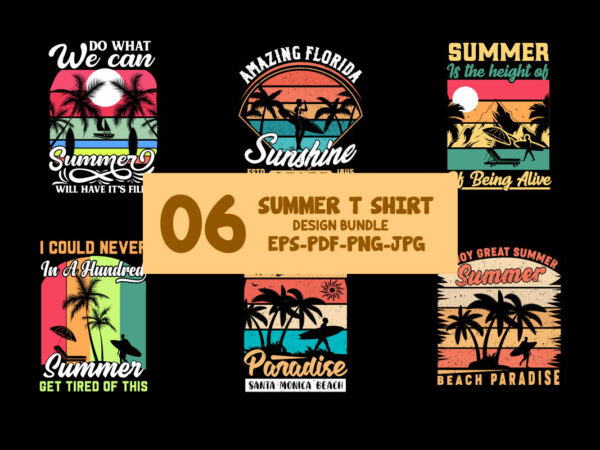 Summer vintage t shirt design bundle, summer t shirt design, best summer t-shirt design in photoshop 2023, design a summer t shirt with ai art, summer sunset t shirt design