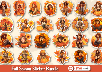 Fall Autumn Stickers Set With Cute Character