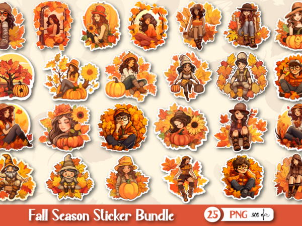 Fall autumn stickers set with cute character t shirt graphic design