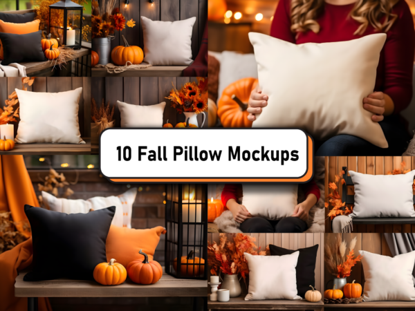 Fall autumn pillow mockup bundle t shirt graphic design