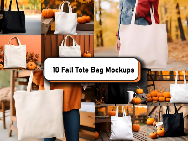 Fall autumn tote bag mockup bundle t shirt graphic design