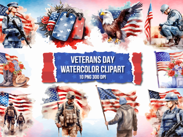 Watercolor veterans day clipart bundle, memorial day sublimation set t shirt design for sale