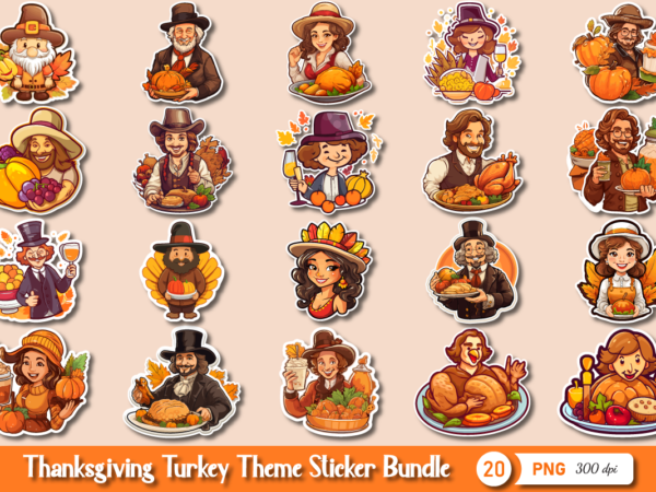 Thanksgiving turkey themed stickers bundle t shirt designs for sale