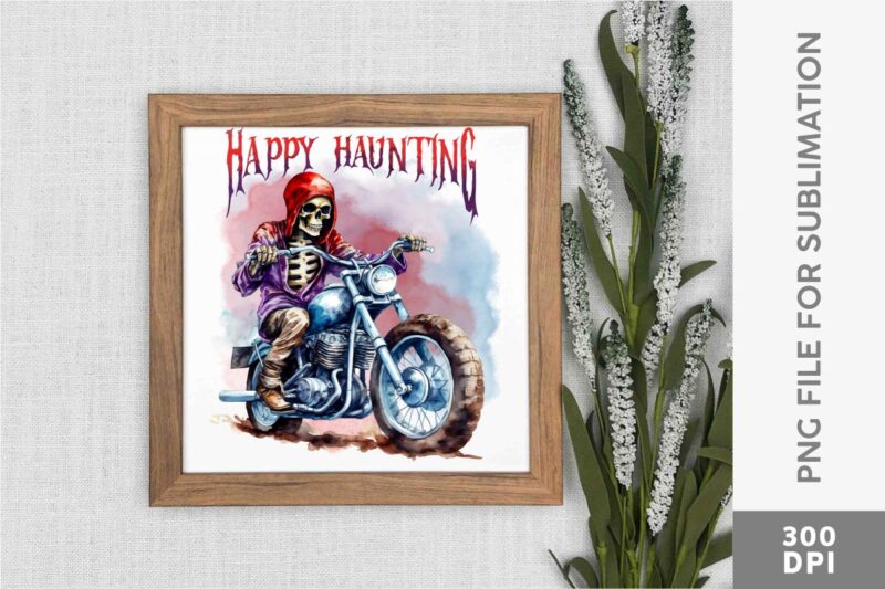 Zombie Skeleton and Witch Girl Riding Motorcycle Sublimation