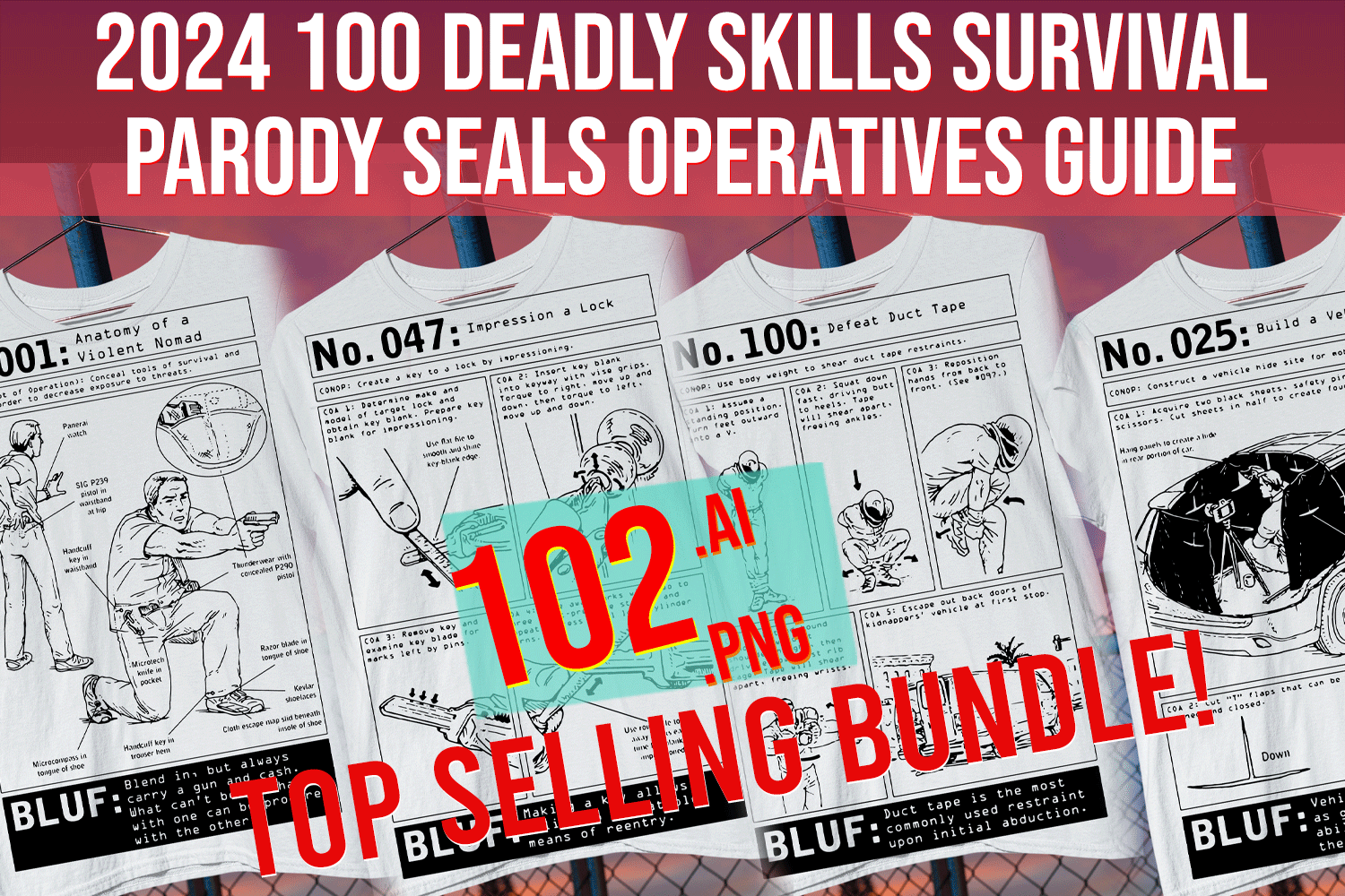 2024 100 deadly skills Seals Operatives Guide Survival Parody T Shirt  Bundle Top seller - Buy t-shirt designs