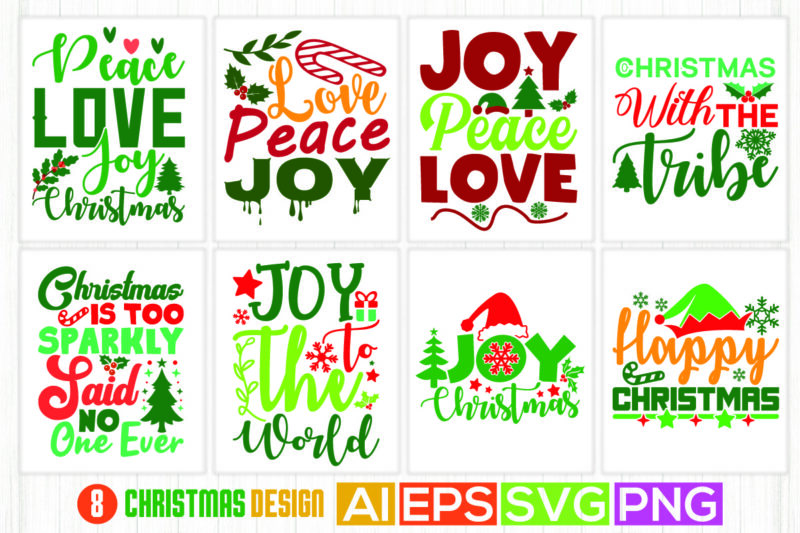 christmas phrase shirt design, peace love joy christmas, happy christmas greeting, christmas with the tribe lettering apparel