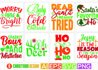 chritmas t shirt greeting tee template for retro design, funny santa’s favorite ho, deer lover merry and bright christmas shirt design