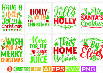 merry christmas retro style design, holly jolly christmas, funny greeting christmas season gift art