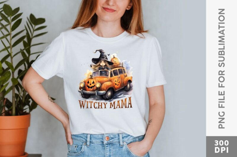 Witch Girl Driving Sublimation Designs PNG Bundle, Girl Driving Car T-shirt Designs
