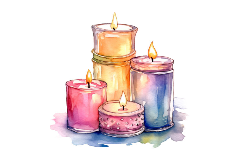 Cozy Candles Watercolor Illustration