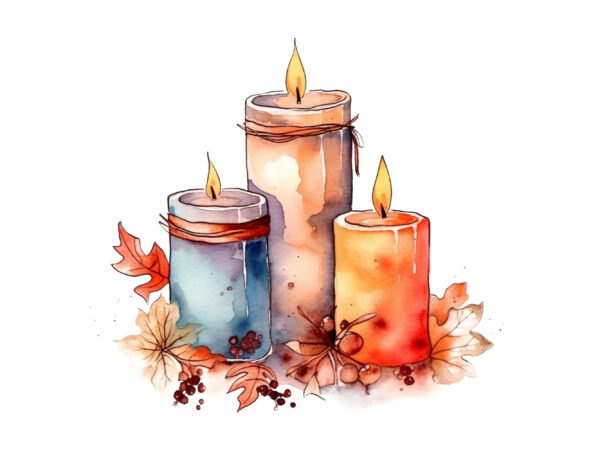 Cozy candles watercolor illustration png t shirt vector file