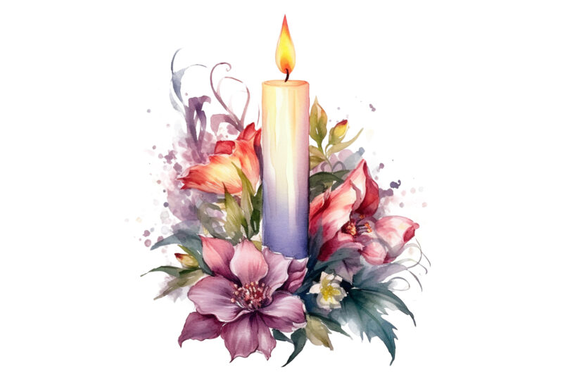 Fairy Candle Flower Watercolor Clipart