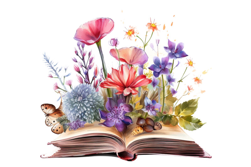 Fairy Flower Book Watercolor Clipart