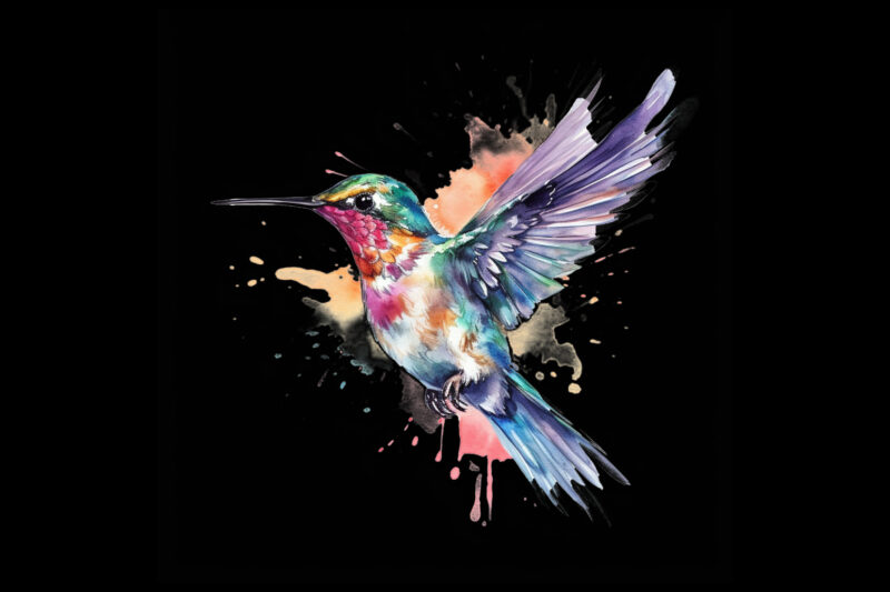 Fairy Hummingbird Watercolor Clipart