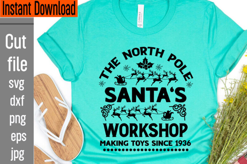 The North Pole Santa's Workshop Making Toys Since 1936 T-shirt Design,Frosty's Snowflake Cafe Hats Boots & Mittens Required T-shirt Design,Vintage Christmas Bundle, Vintage Christmas Sign Vintage Christmas Sign Bundle, Vintage