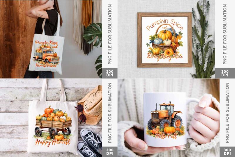 Fall on the Farm Sublimation Designs PNG Bundle, Fall Farmhouse T-shirt Designs PNG Bundle