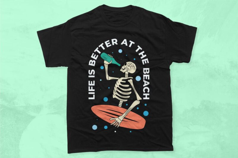 Skeleton Summer Beach Vacation Vector T-shirt Designs Bundle, Skull T-shirt Designs Bundle, Summer Vector Design for T-shirt Clothing Apparel, Commercial Use T-shirt Designs