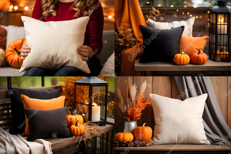 Fall Autumn Pillow Mockup Bundle
