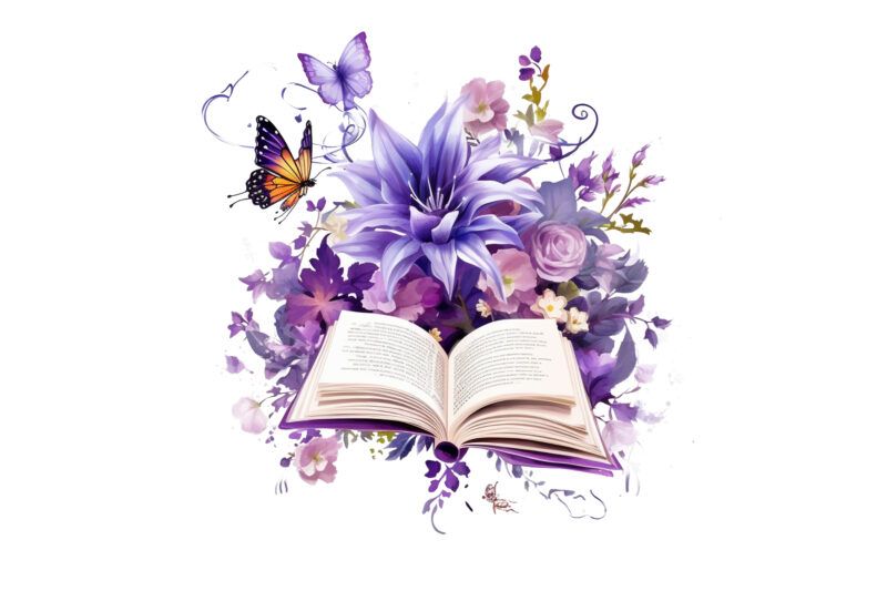 Purple Flower Book Sublimation Clipart