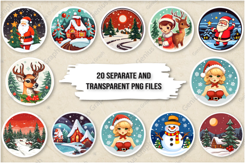 Round Christmas Printable Sticker Bundle