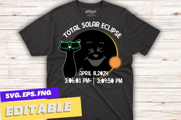 Solar eclipse tshirt design vector, cat wearing solar eclipse glasses t-shirt
