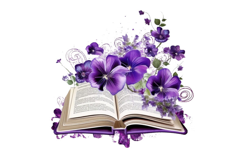 Purple Flower Book Sublimation Clipart