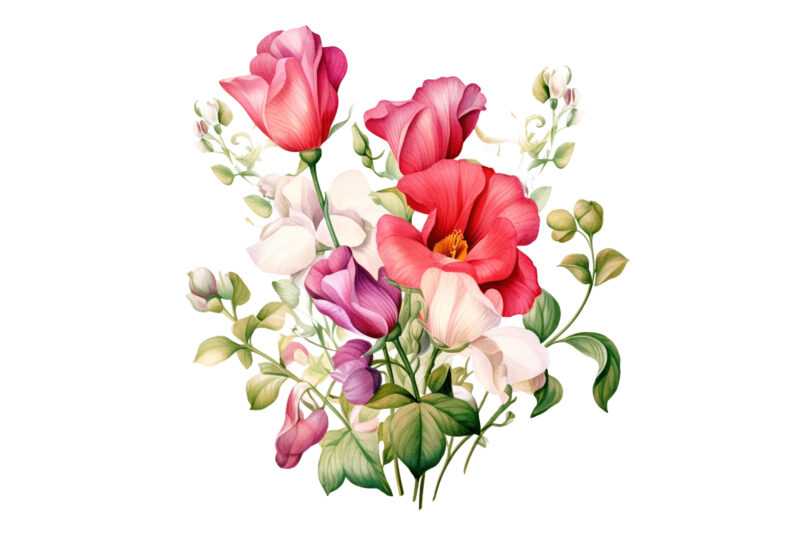 Sweet Pea and Roses Flower Clipart