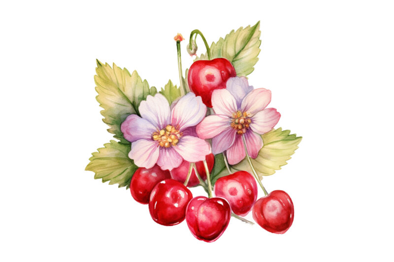 Watercolor Berry Candy Flower Clipart