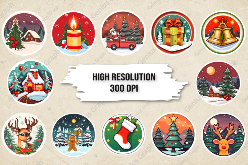 Round Christmas Printable Sticker Bundle