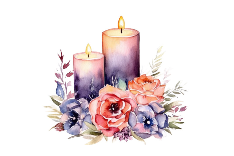 Cozy Candles Watercolor Illustration