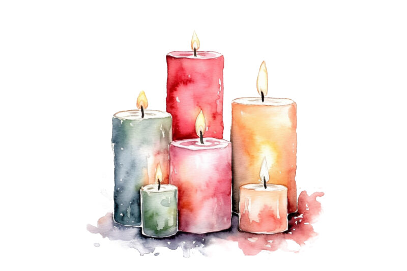 Candles Watercolor Illustration