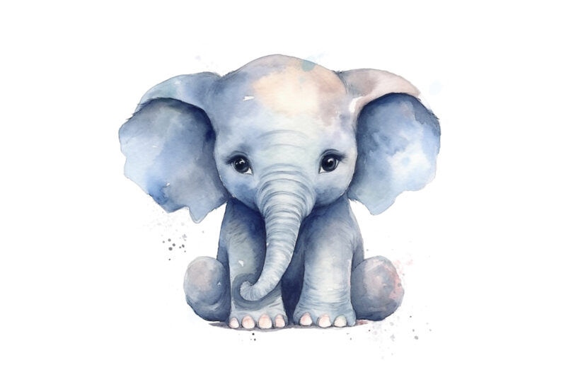 Cute Baby Elephant white flower Watercolor Clipart