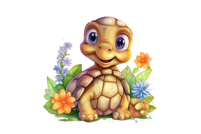 Cute Turtle with flower Clipart