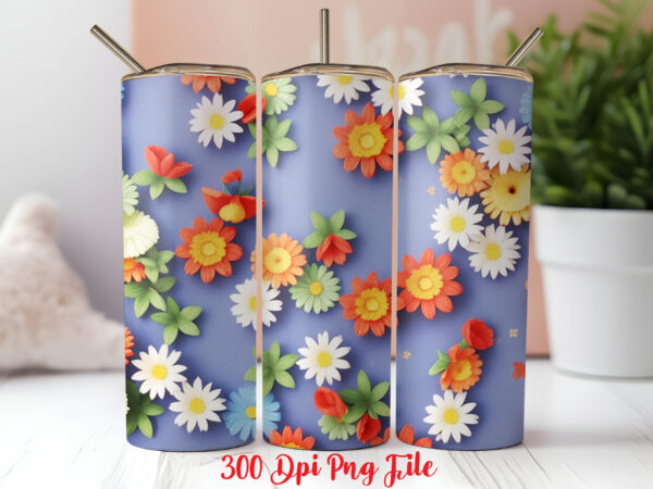 3d 4th of july wildflowers pattern tumbler wrap design