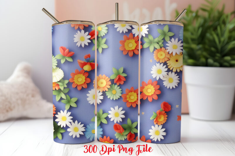 3D 4th of July Wildflowers pattern Tumbler Wrap design