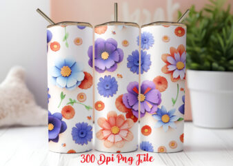 3d 4th of july wildflowers pattern tumbler wrap design