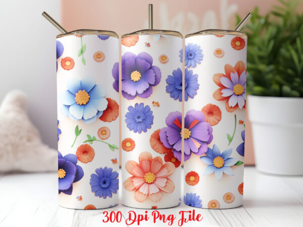 3d 4th of july wildflowers pattern tumbler wrap design